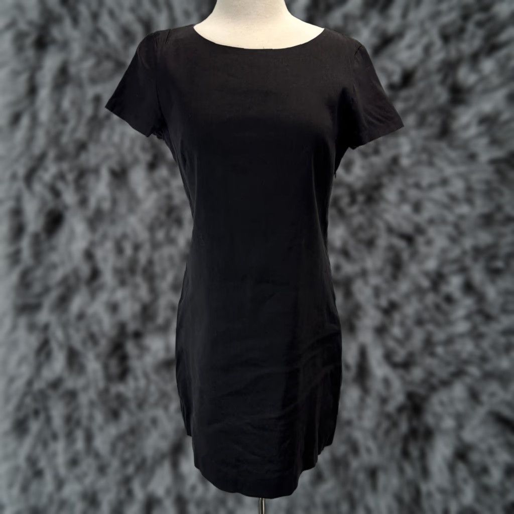Theory THEORY Black Linen Blend Sheath Dress Sz 10 Women's Short Sleeve Classic Career Party Size 32" / US 10 / IT 46 - 1 Thumbnail