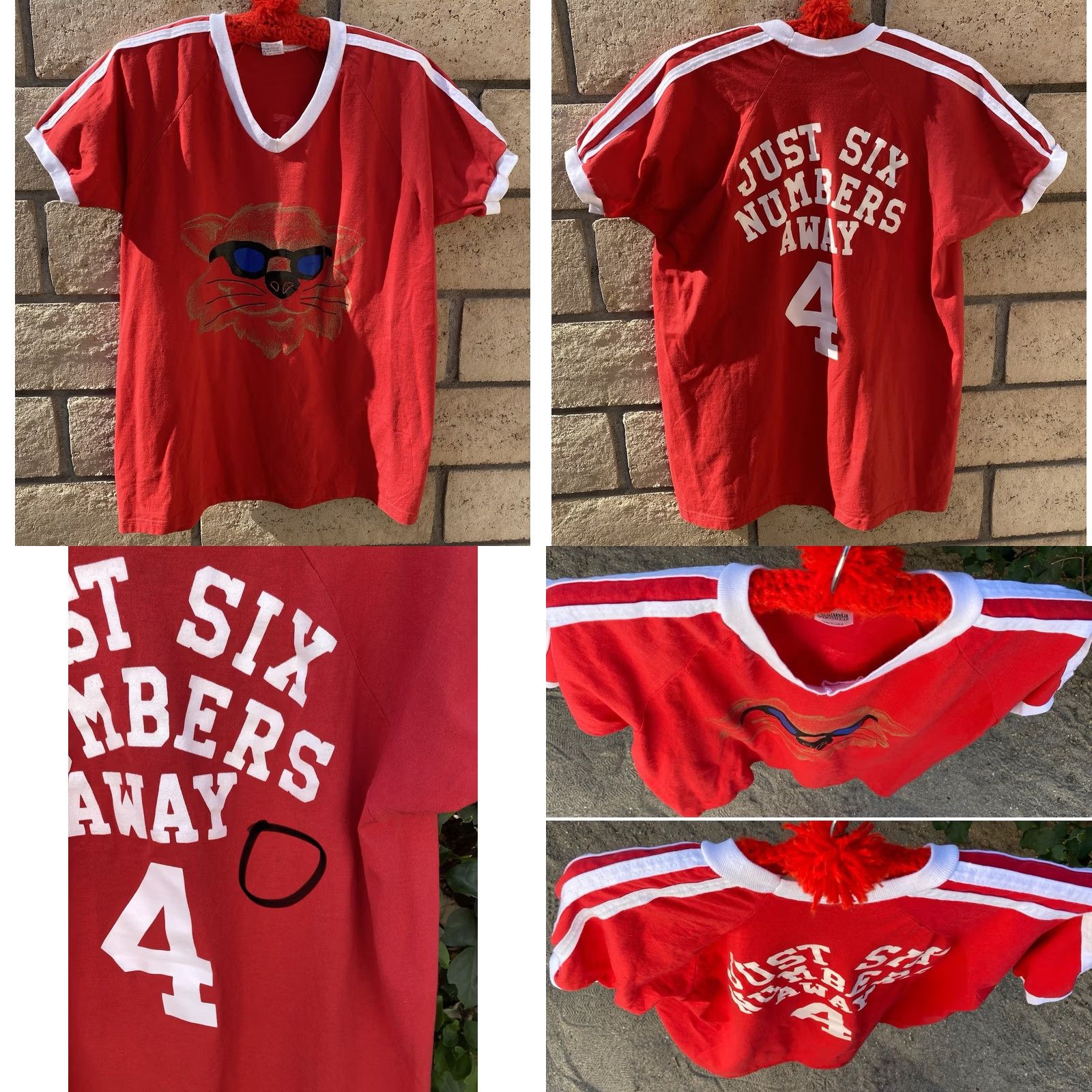 Augusta Sportswear VINTAGE Augusta Sportswear Cat Sunglasses Ringer Tee Red V Neck Stripe Graphic Shirt USA XL Men T-Shirt XS? Size US XL / EU 56 / 4 - 9 Thumbnail