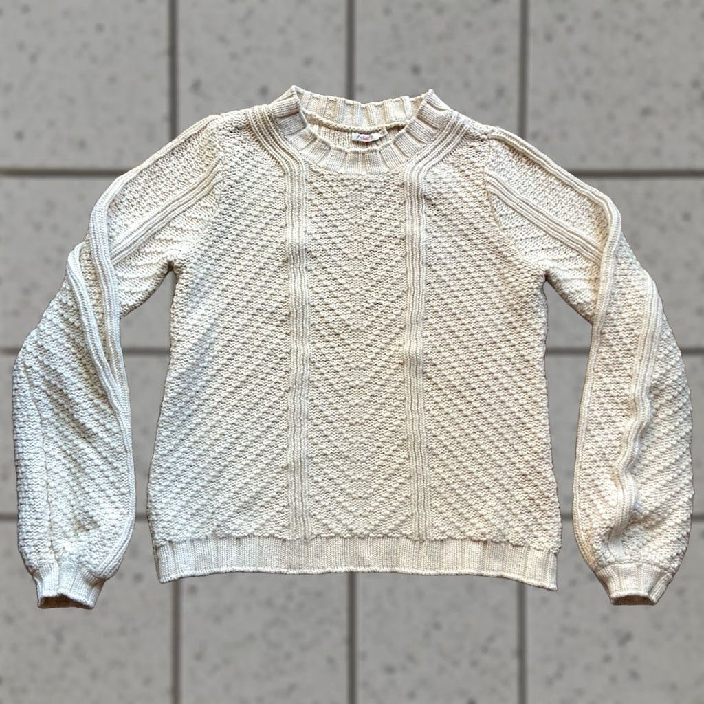 Faherty Faherty Sweater Womens Size S Becket Cream Cable-Knit Cotton Blend Raglan Sleeve Crew Neck Pullover Size S / US 4 / IT 40 - 1 Thumbnail