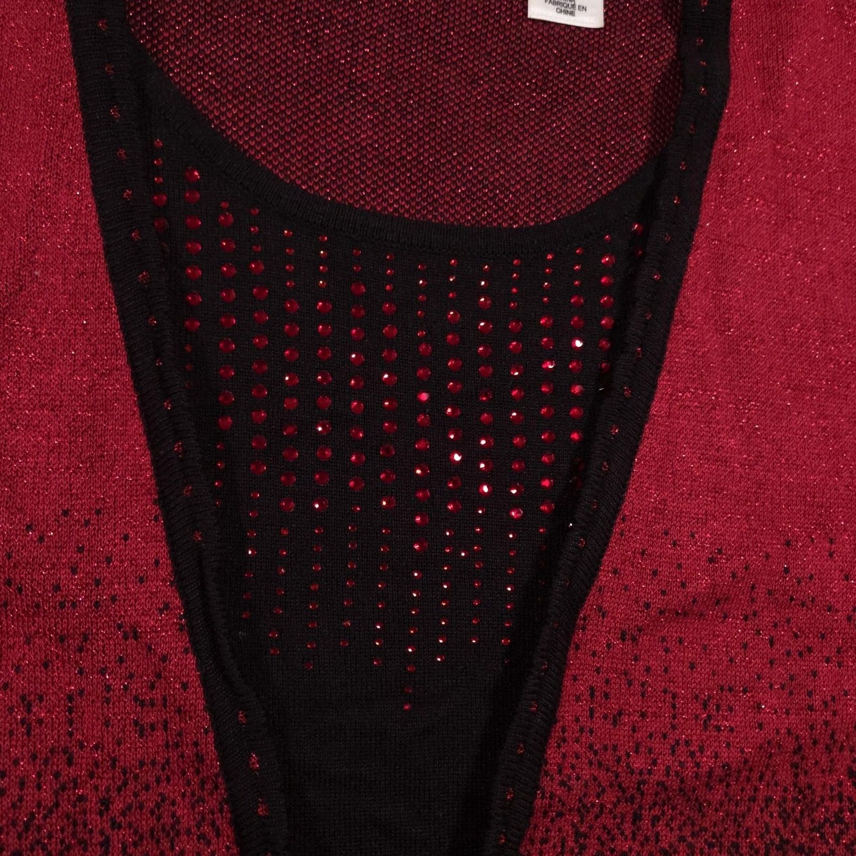 Vintage Alfred Dunner Sweater Cardigan Womens XL Red Ombre Rhinestone Open Front Geometric Knit 3/4 Sleeve Womens Size XL / US 12-14 / IT 48-50 - 4 Thumbnail