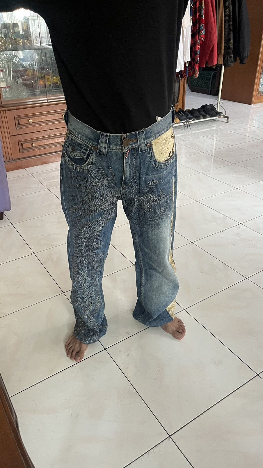 Japanese Brand Take Two Dragon Embroidery Denim Pants "Japanese Sukajan" Size US 30 / EU 46 - 10 Thumbnail