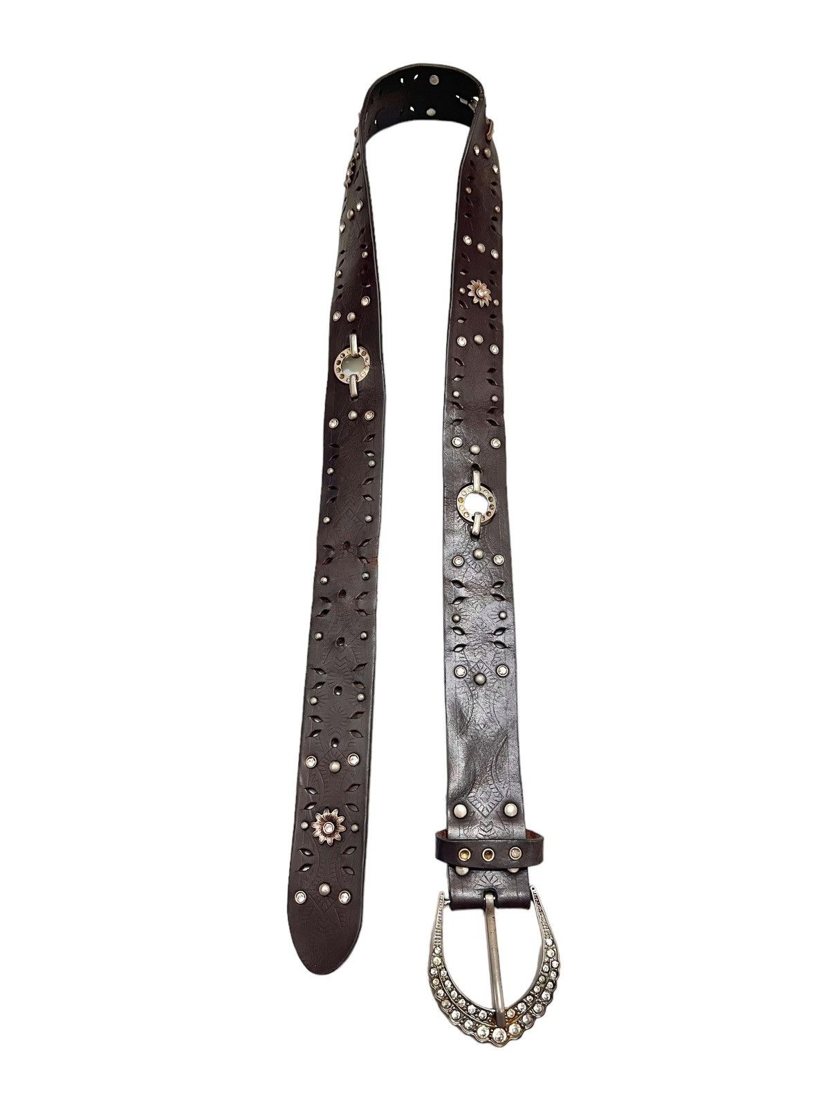 image of Archival Clothing x If Six Was Nine Vintage Flowers Studed Leather Belt in Dark Brown, Men's