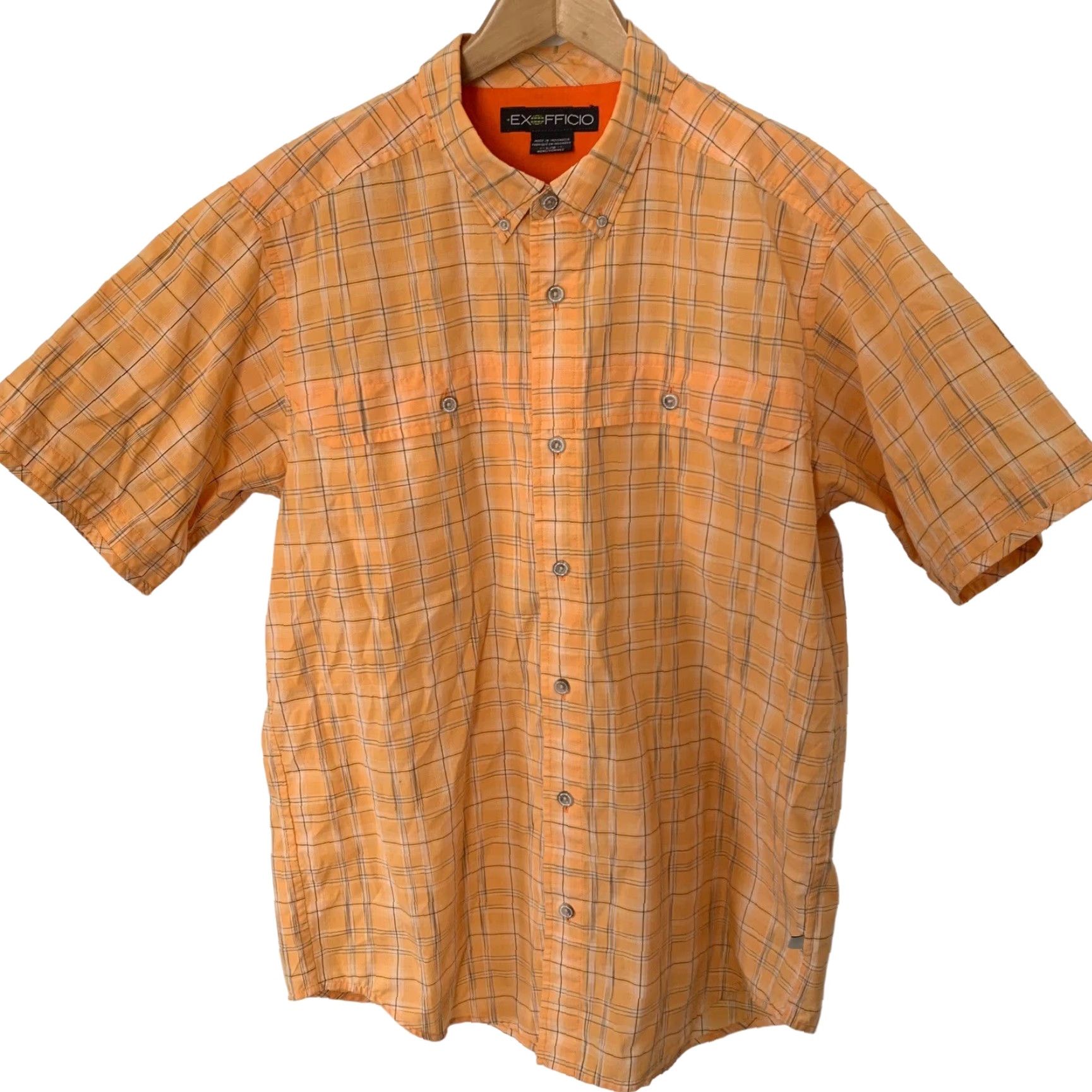 ExOfficio VINTAGE ExOfficio Shirt Mens L Orange Plaid Short Sleeve Button-Down Collared Breathing Lightweight Cotton Blend Pockets Size US L / EU 52-54 / 3 - 5 Thumbnail
