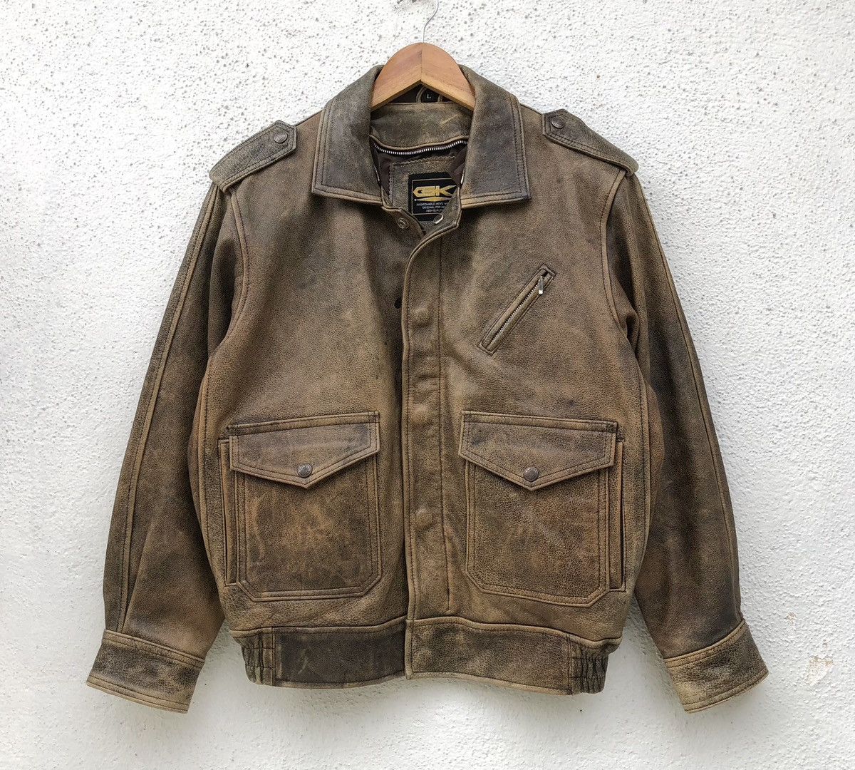 Vintage Vintage 90s GK Global Cowhide Leather Bomber Jacket Size US L / EU 52-54 / 3 - 1 Thumbnail