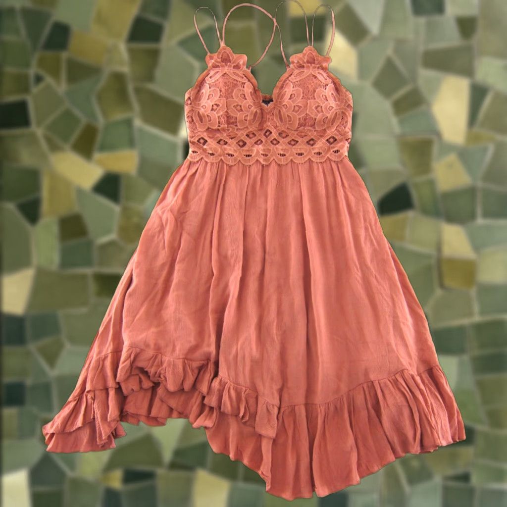 Vintage Wishlist Coral Pink Deep V Embroidered Rayon Slip Sun Dress Medium Womens Size M / US 6-8 / IT 42-44 - 1 Thumbnail