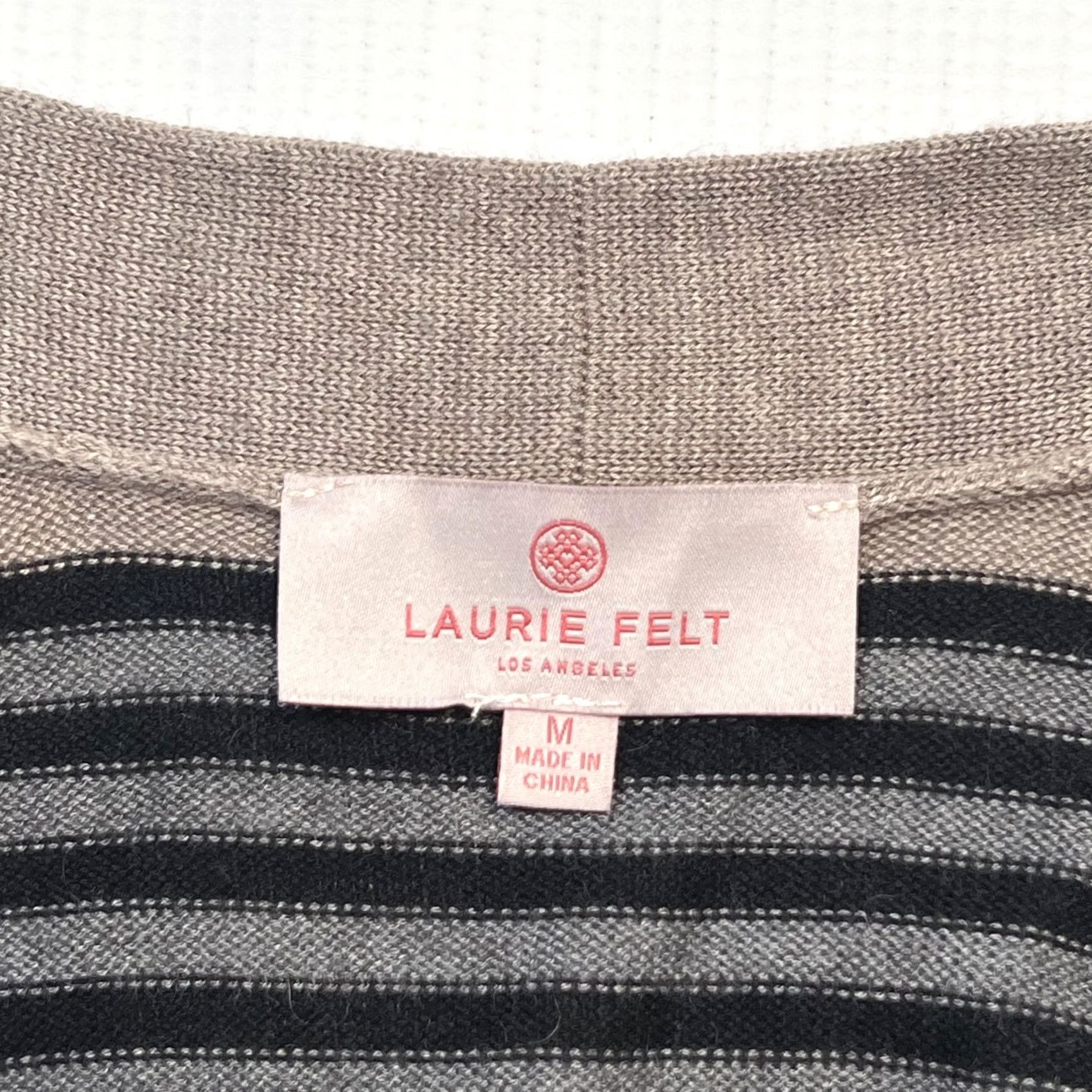 Vintage Laurie Felt Cardigan Sweater Womens M Black Tan Striped Open Front Pockets Long Knit Cashmere Blend Size M / US 6-8 / IT 42-44 - 4 Thumbnail