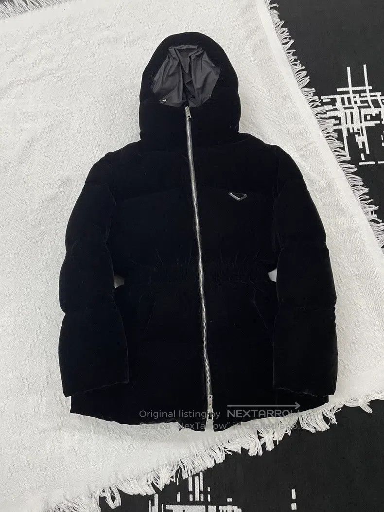 Prada Prada Black velvet waisted hooded down jacket Size XS / US 0-2 / IT 36-38 - 1 Thumbnail