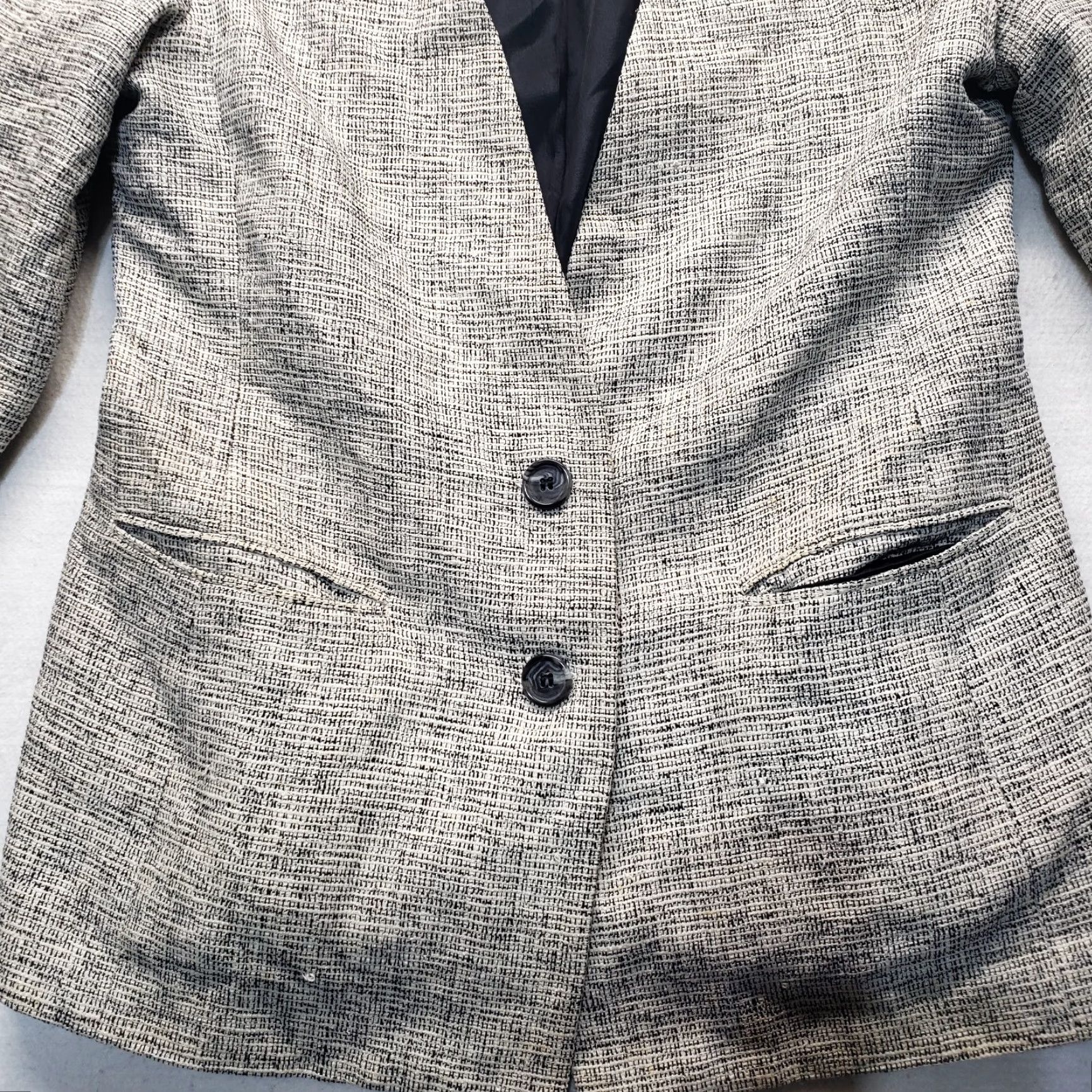 Nicole Farhi NICOLE FARHI Blazer Women Gray Tweed Size 12 Vintage No Jacket Coat Open Shoulder Pads Smart Casual - 12 | Adult Womens Size XL / US 12-14 / IT 48-50 - 2 Thumbnail