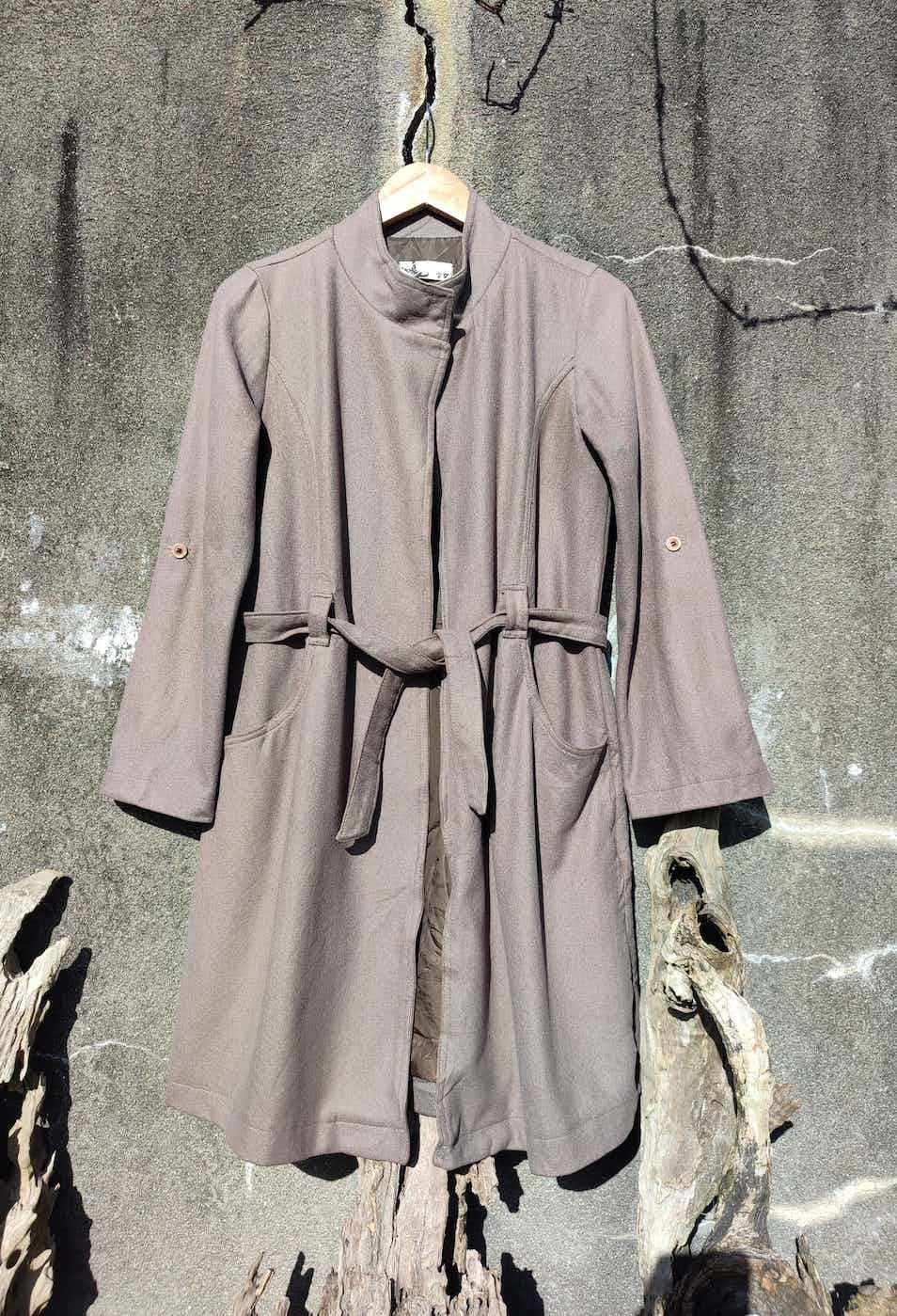 image of Designer Steal Wool Blended Long Trench Jacket in Brown, Women's (Size Medium)
