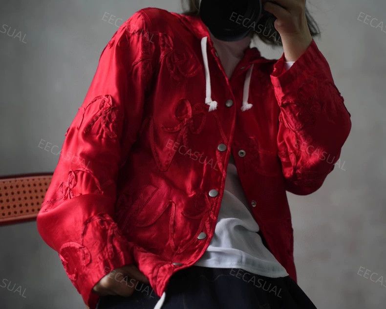 Comme des Garcons Comme Des Garcons Red Satin Ribbon Bow Hooded Jacket Size S / US 4 / IT 40 - 3 Thumbnail
