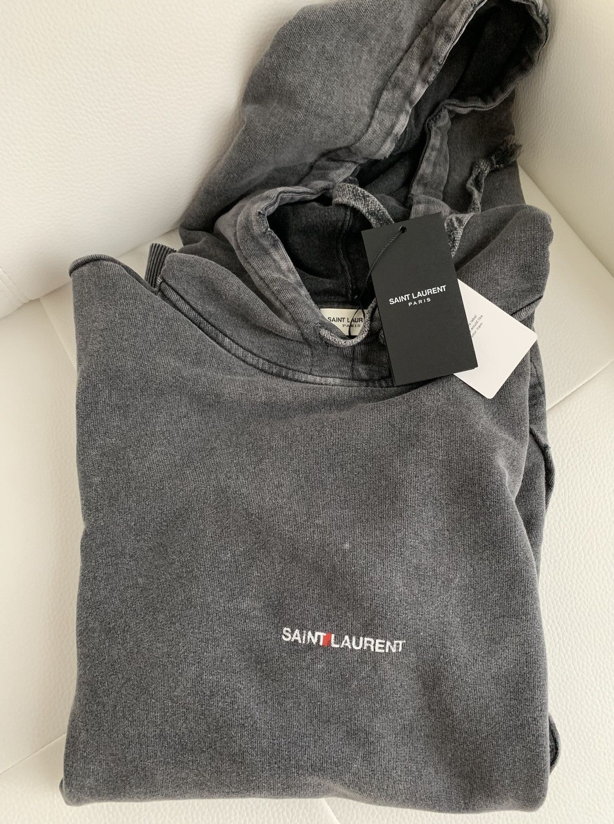 Saint Laurent Paris Saint Laurent Logo Hoodie Distressed Gray SS19 Size US M / EU 48-50 / 2 - 5 Thumbnail
