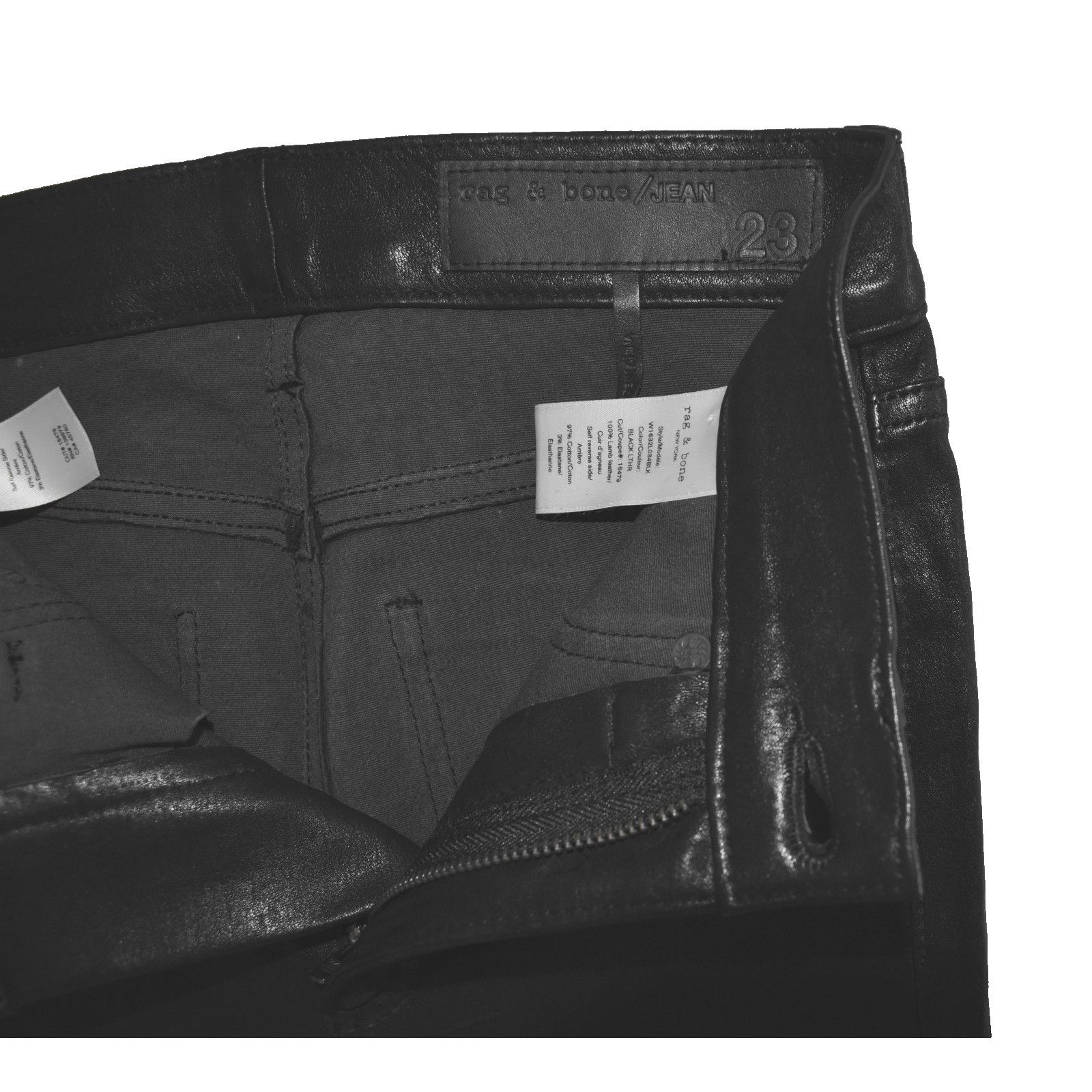 Rag & Bone RAG & BONE Black 100% Lamb Leather Slim Skinny Jeans Size 23 Size 23" - 5 Thumbnail