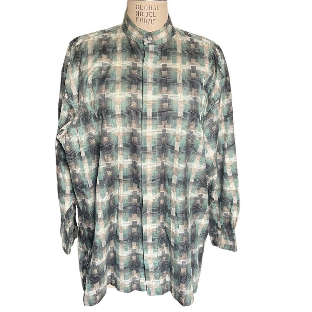 image of Im Issey Miyake Plaid Optical Illusion Button-Up Shirt in Blue, Men's (Size Medium)