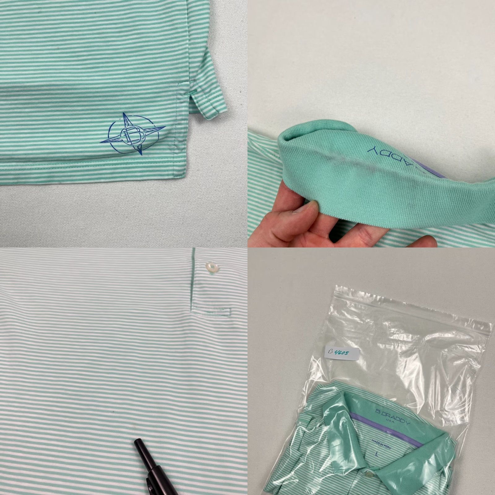 Vintage VINTAGE B. Draddy Polo Shirt Mens L Green Striped Rehoboth Beach Golf Performance Sport Size US L / EU 52-54 / 3 - 8 Thumbnail