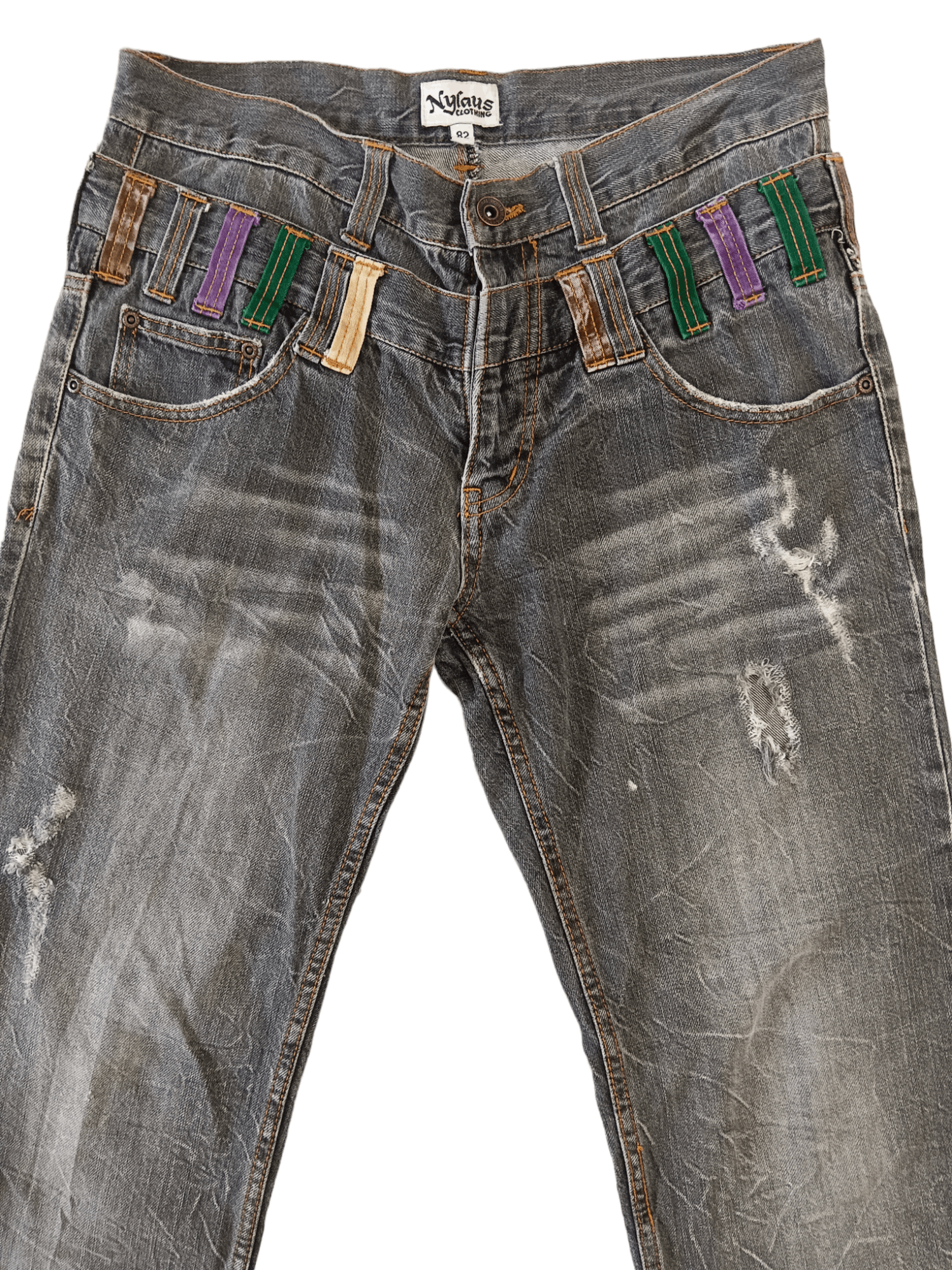Japanese Brand Nylaus Seditionaries Distressed Double Waist Punk Jeans Size US 29 - 2 Thumbnail