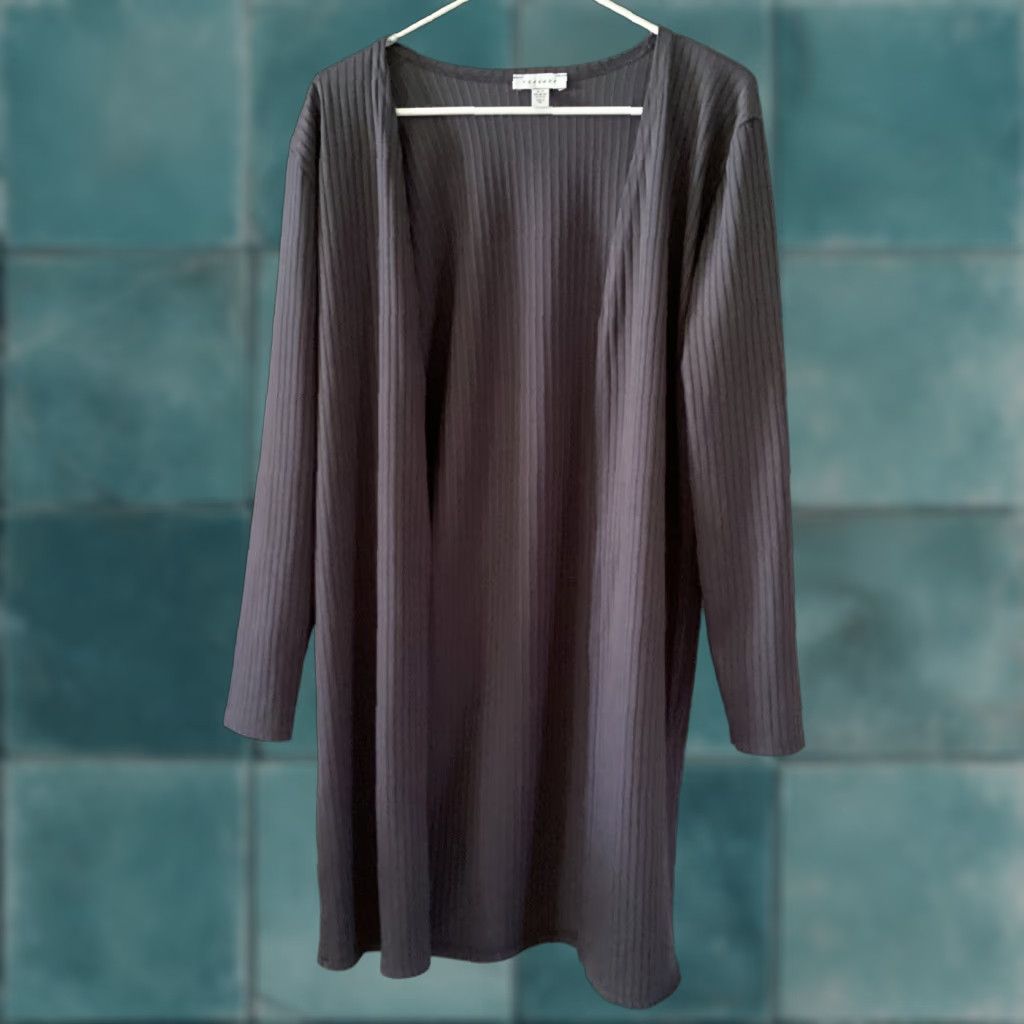 Topshop Topshop Cardigan Women M 8-10 Gray Stripe Rib Open Front Duster Knit Lightweight Casual Size M / US 6-8 / IT 42-44 - 1 Thumbnail