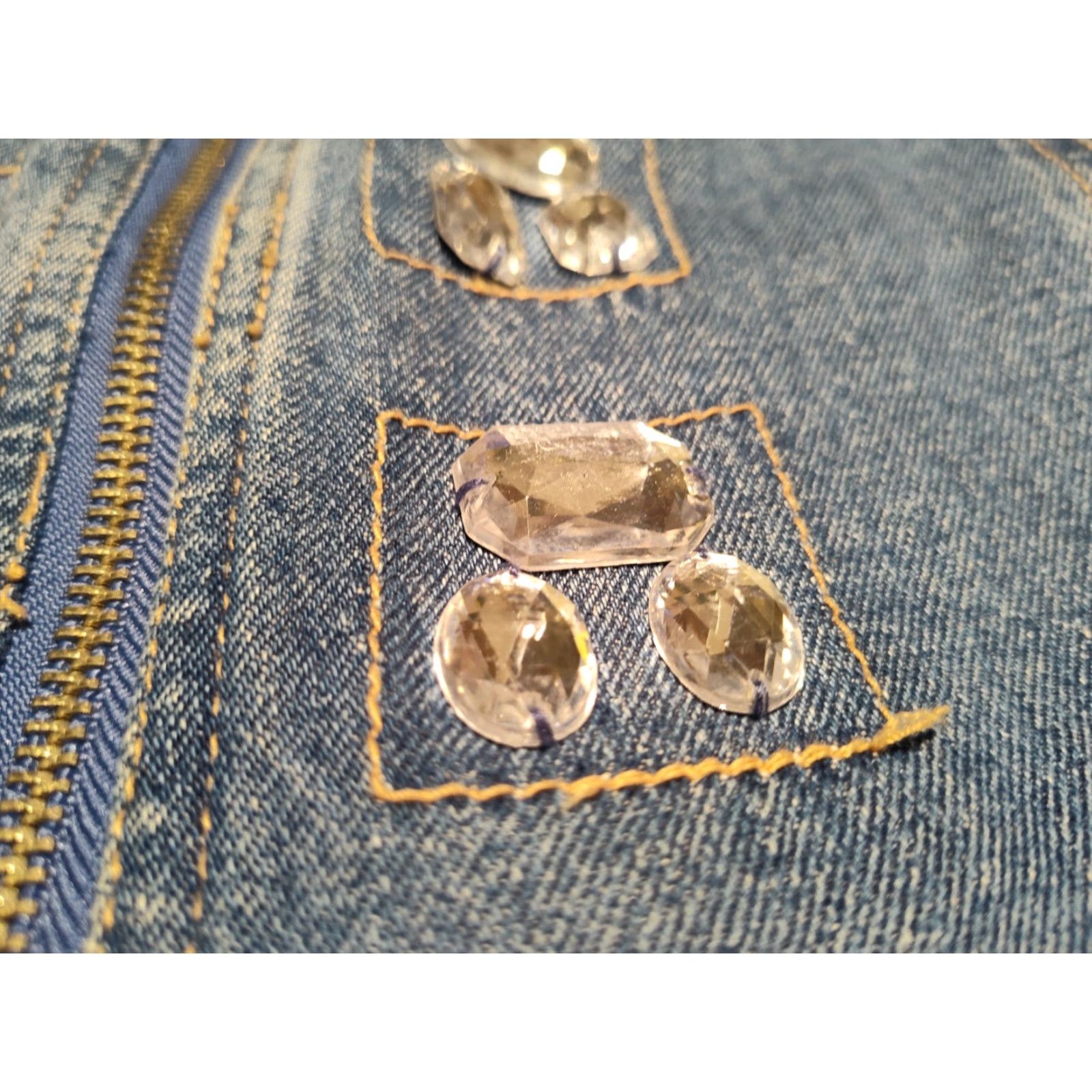 Quacker Factory VINTAGE Quacker Factory Denim Jacket Womens 1X Embellished Rhinestones Casual Bohemian Art Cotton Blue Size XL / US 12-14 / IT 48-50 - 6 Thumbnail