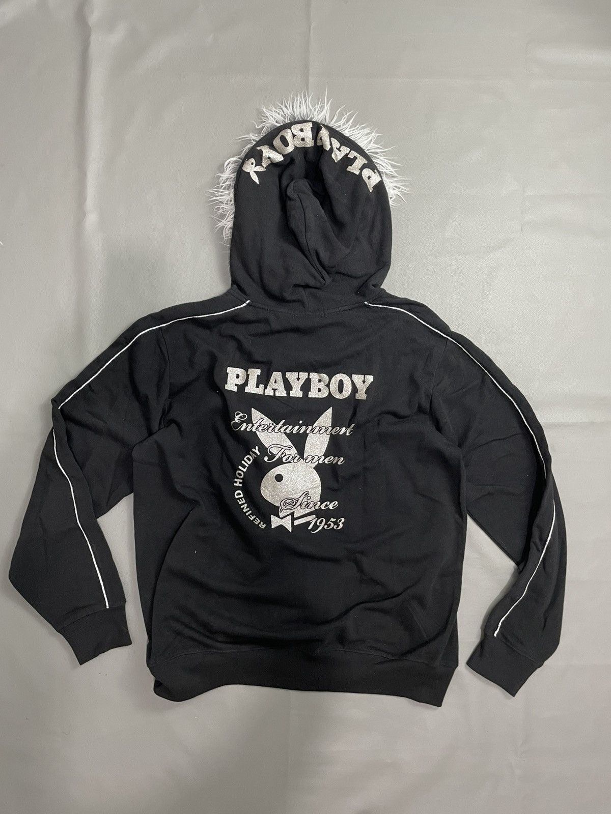 Japanese Brand Playboy Vintage Zip Black Fur Hoodie Size US L / EU 52-54 / 3 - 3 Thumbnail