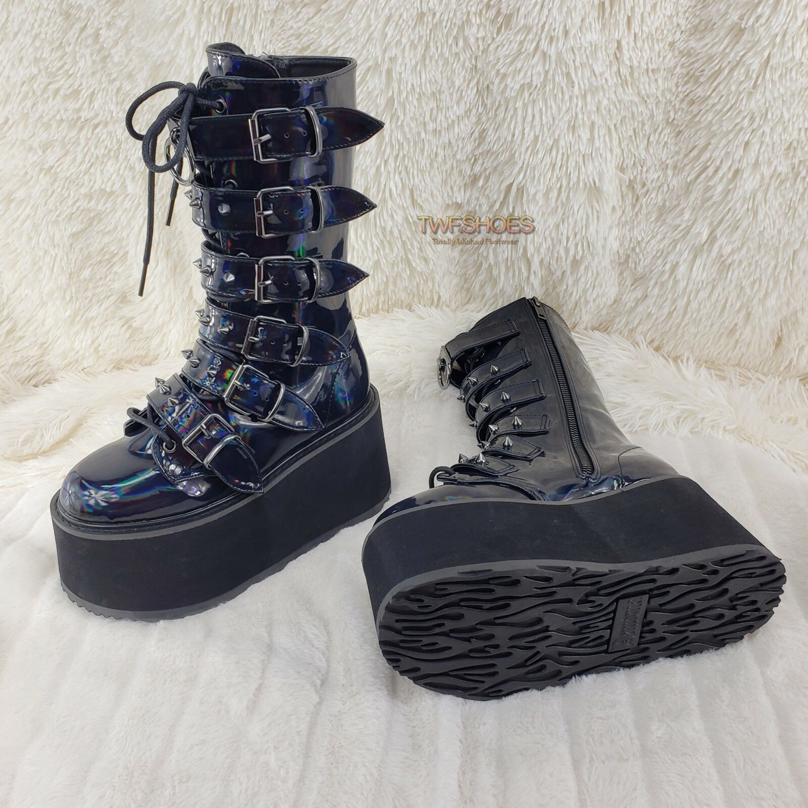 Demonia Cult DEMONIA Damned 225 Goth Punk Grunge 3.5" Platform Calf Boots Size US 6 / IT 36 - 3 Thumbnail
