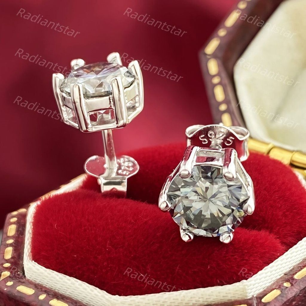 Other NEW 2ct. Grey Moissanite 6 Prone Solitaire Stud Earrings Size ONE SIZE - 1 Thumbnail