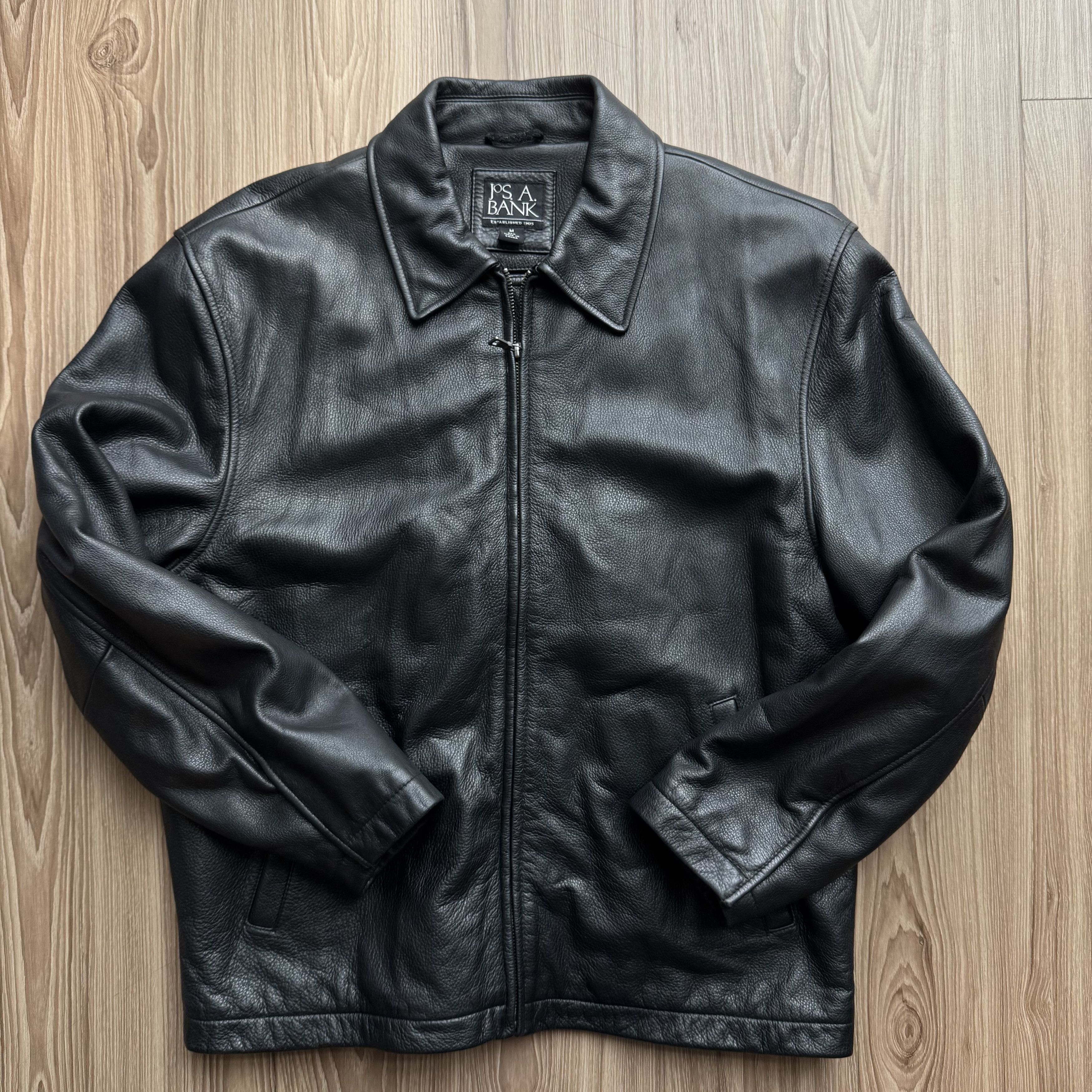 Jos. A. Bank × Vintage Collared Zip Up Leather Jacket Size US M / EU 48-50 / 2 - 1 Thumbnail