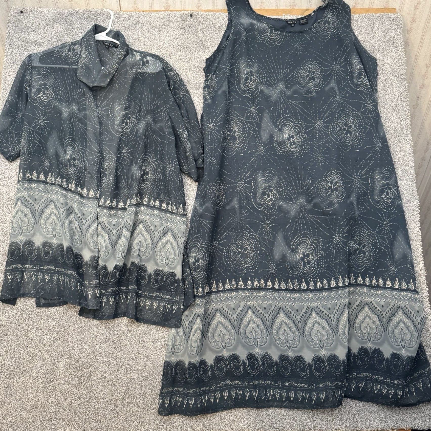 Vintage VINTAGE Nancy-K 2 Piece Dress Outfit/Set 1X Plus Gray Sheer Lined Maxi 90s Y2K Bohemian Hippie Whimsigoth Lagenlook Womens Size XL / US 12-14 / IT 48-50 - 2 Thumbnail