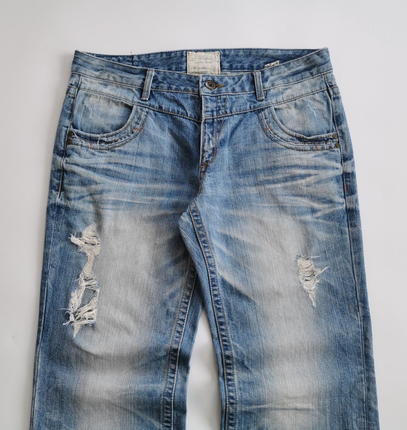 Kapital Lolita Studded Zipper Distressed Washed Blue Denim Jeans Size US 37 - 4 Thumbnail