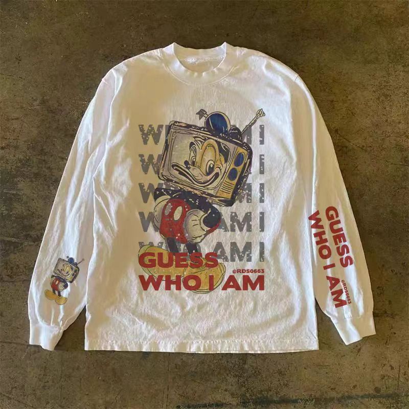 Vintage White retro cartoon duck print long-sleeved t-shirt Size US M / EU 48-50 / 2 - 1 Thumbnail
