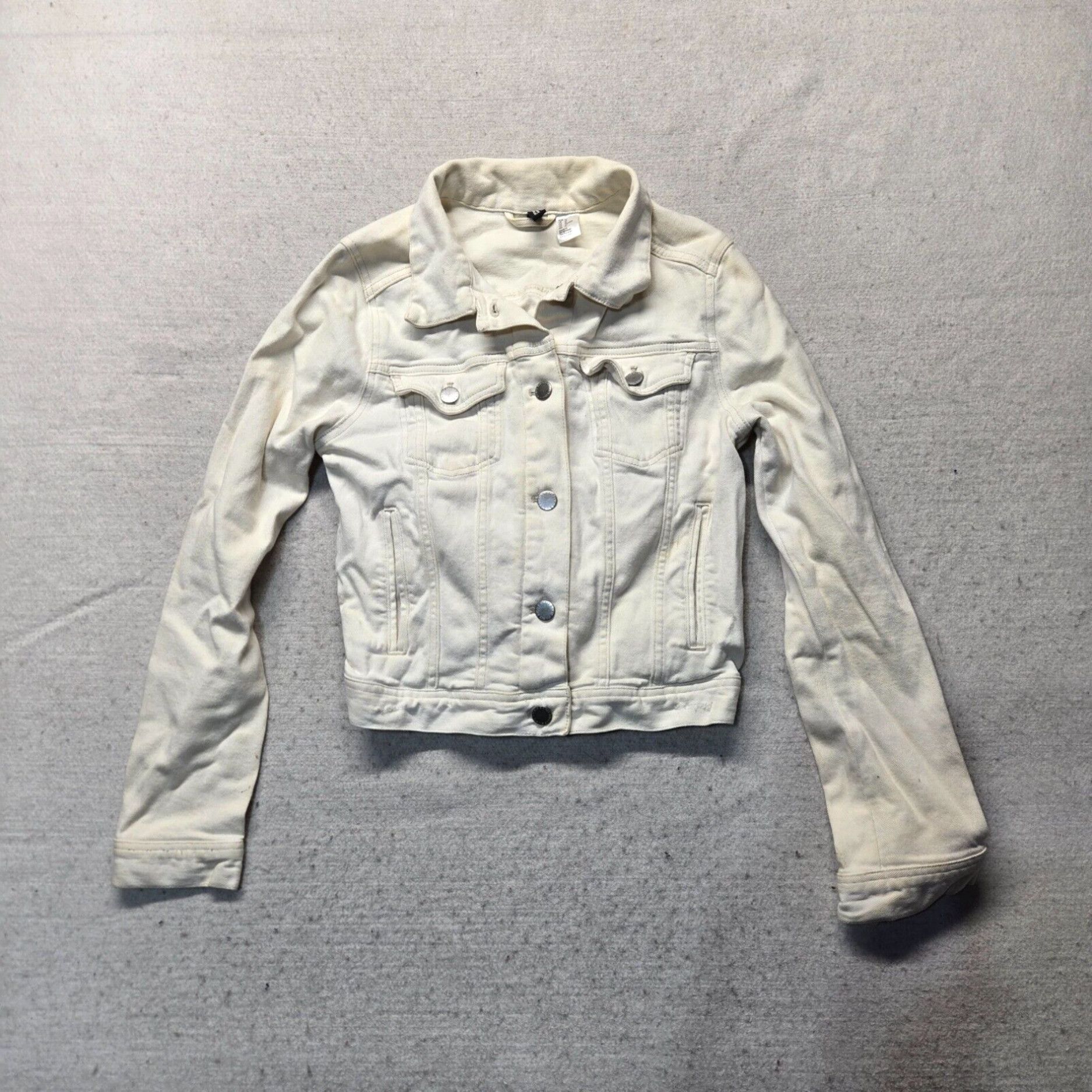 H M Authentic Classic H M Button Front White Denim Jacket Stylish Fit for Women US 10 Adult Sizes Grailed