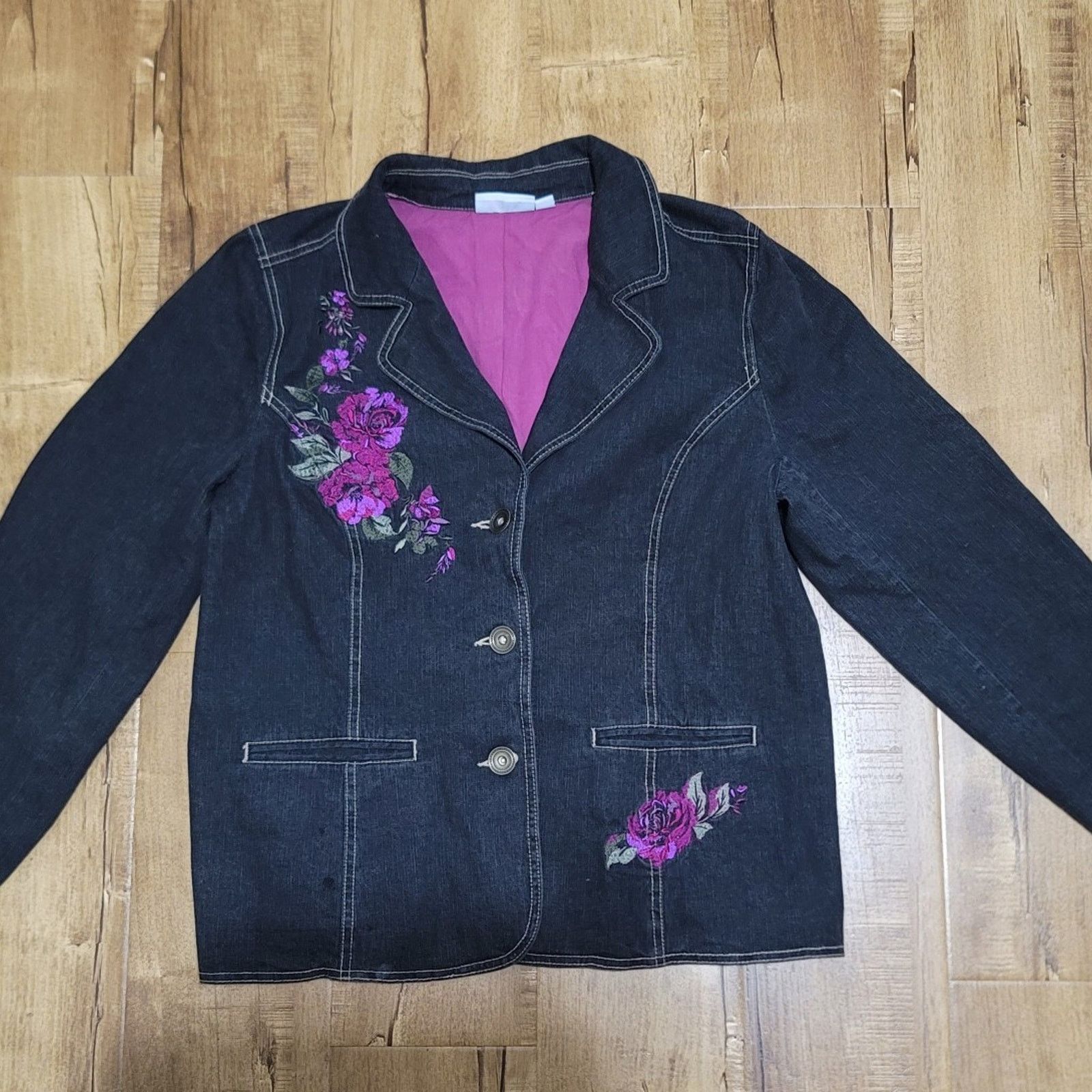 Denim & Co. Vtg Denim & Co Floral Embroidered Jacket Size L / US 10 / IT 46 - 2 Thumbnail