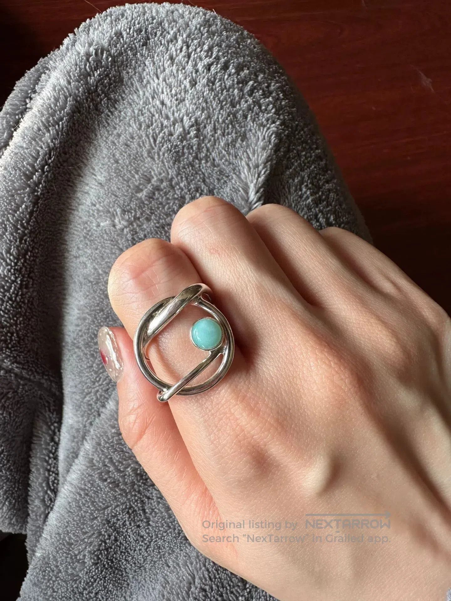 Japanese Brand CSJ Green Turquoise Silver Ring. Size ONE SIZE - 2 Thumbnail