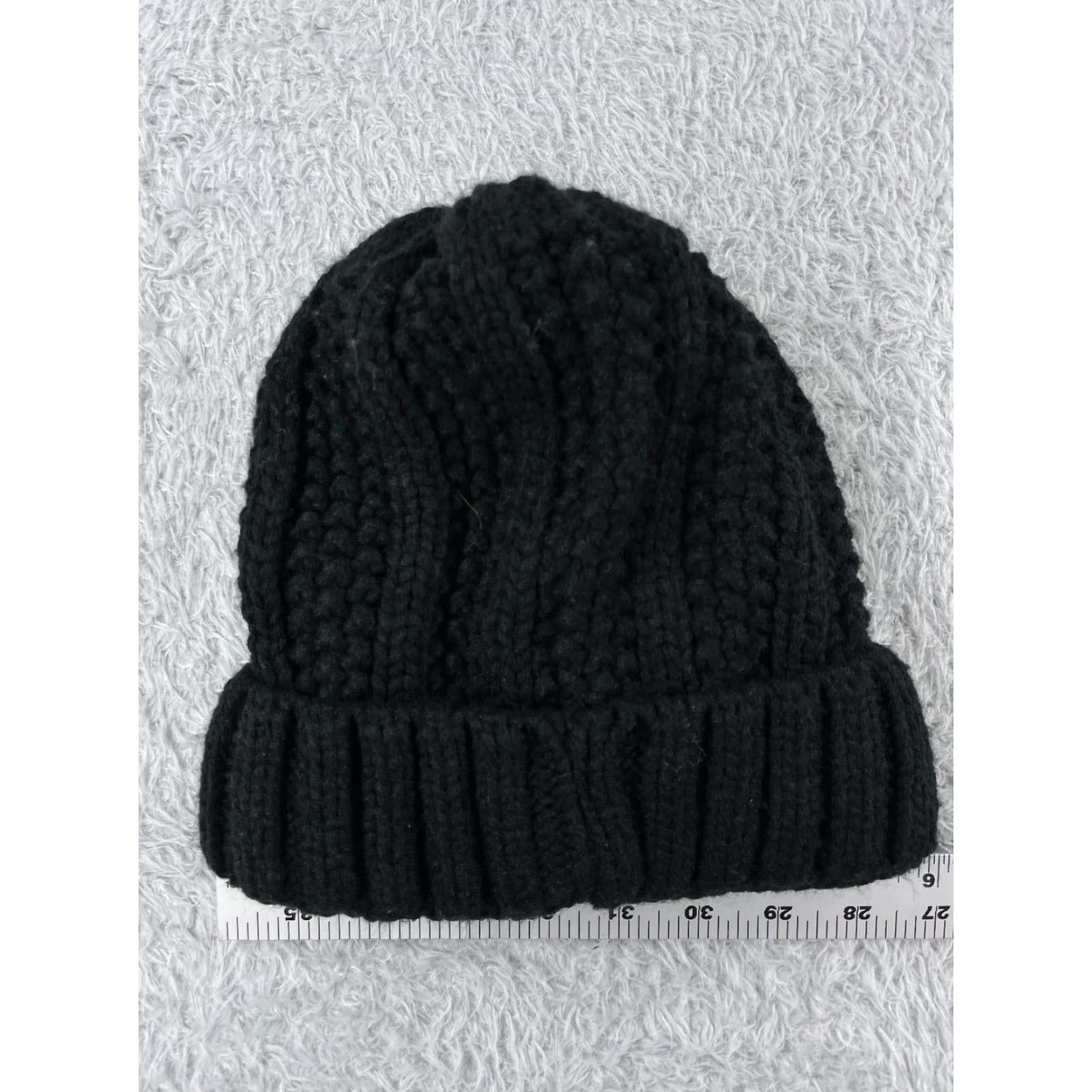 Vintage Fashion Beanie Hat One Size Black Cable Knit Acrylic Lined Winter Ski Womens Size ONE SIZE - 4 Thumbnail