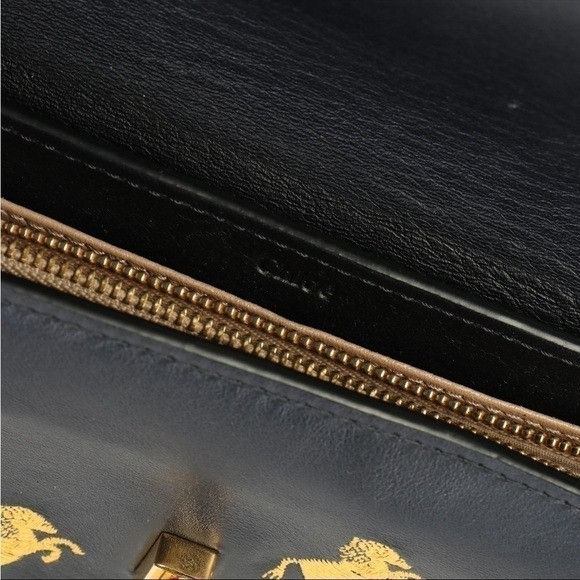 Chloe Chloé Continental Wallet Drew Horse Embroidered Leather Navy Size ONE SIZE - 6 Thumbnail