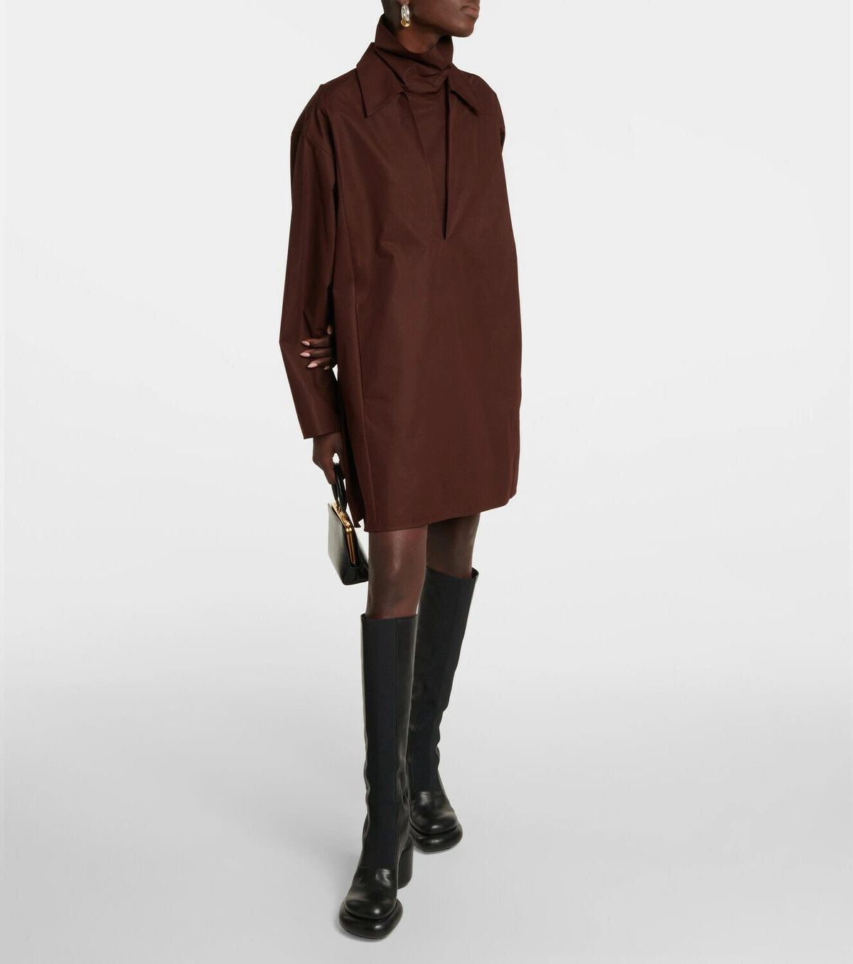 Jil Sander o1y0925 Mini Dress in Chocolate Brown Size XXS / US 00 / IT 34 - 4 Thumbnail