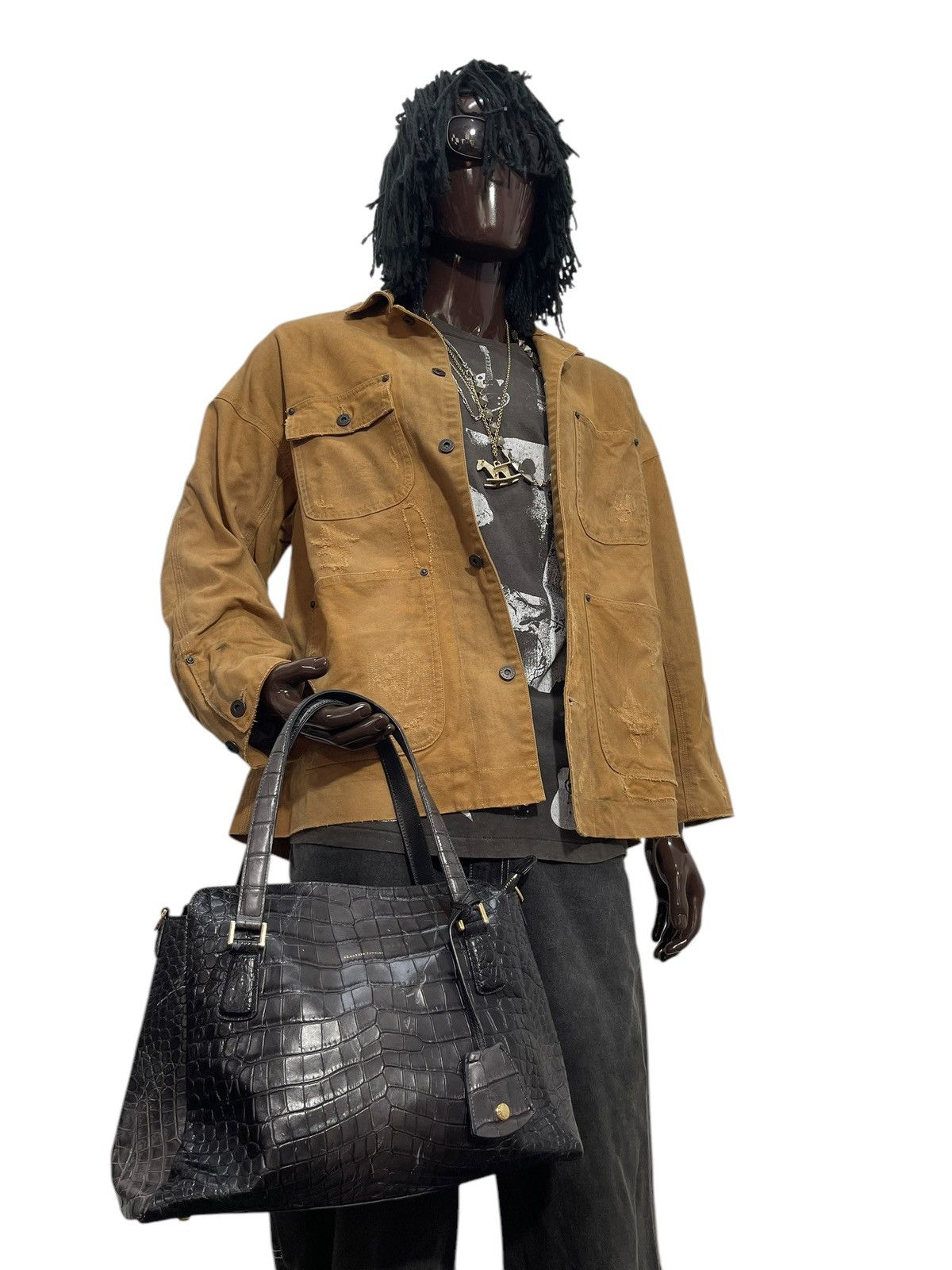 Genuine Leather Crocodile Embossed Patina Leather Jewels Hand Bag 1🟩4 Size ONE SIZE - 2 Thumbnail