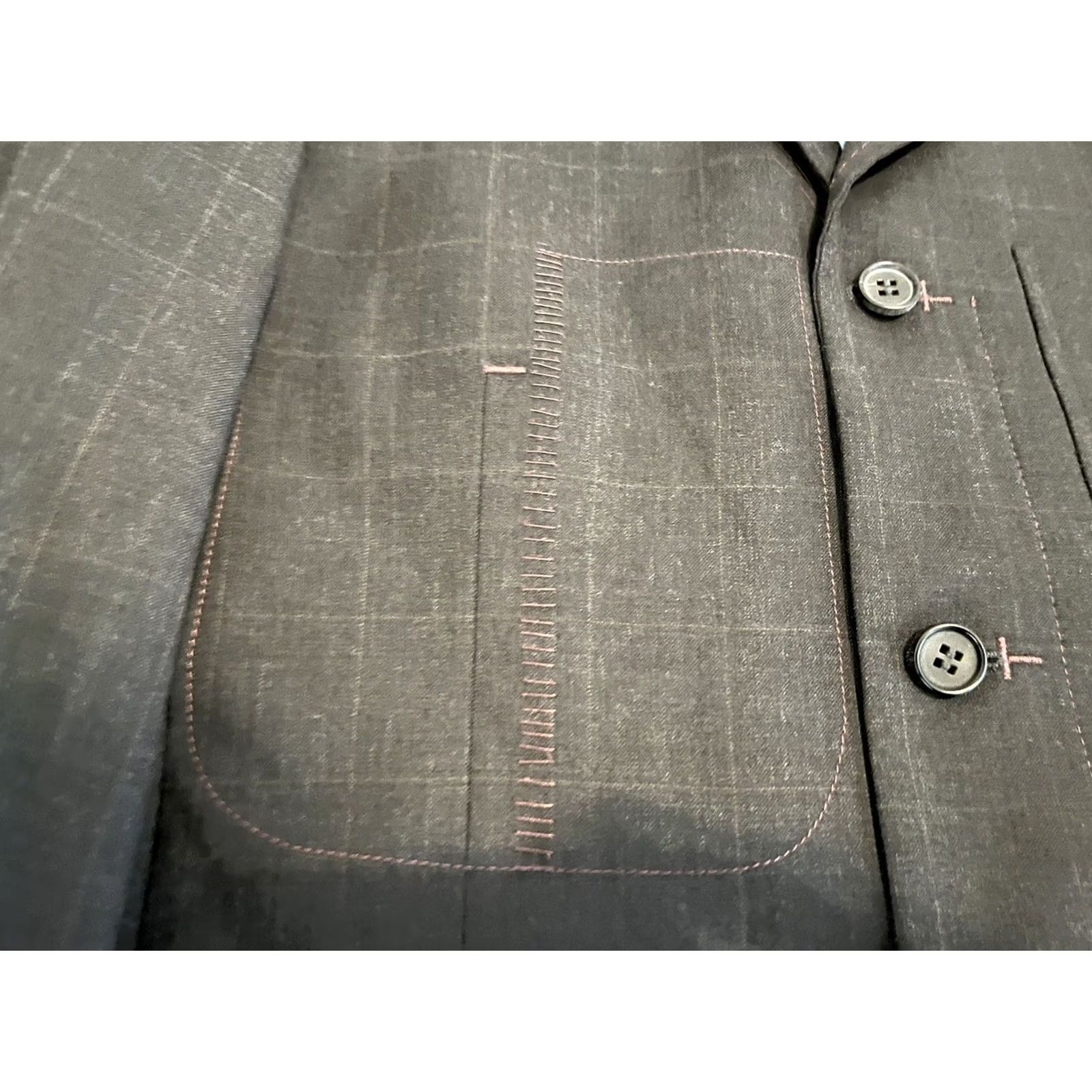 Robert Graham Robert Graham Check Wool Blazer Jacket 3 Button Mens Large Gray Embroidered Sport Coat Size 42R - 6 Thumbnail