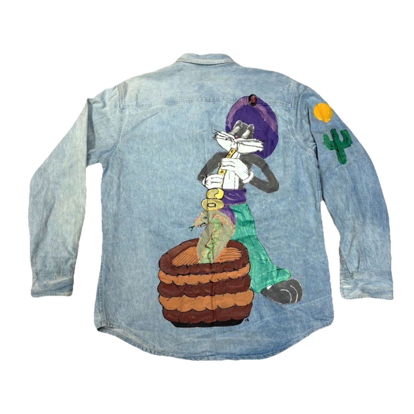 Vintage VINTAGE Bear Back Denim Jacket Shirt? Size US L / EU 52-54 / 3 - 2 Thumbnail