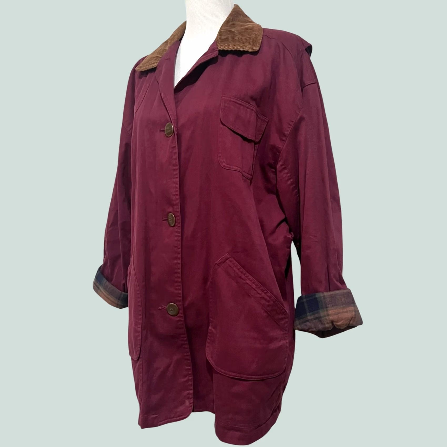 Vintage VINTAGE Outbrook Chore Jacket Womens M Burgundy Cotton Twill Plaid Lined Jacket Coat Size M / US 6-8 / IT 42-44 - 1 Thumbnail