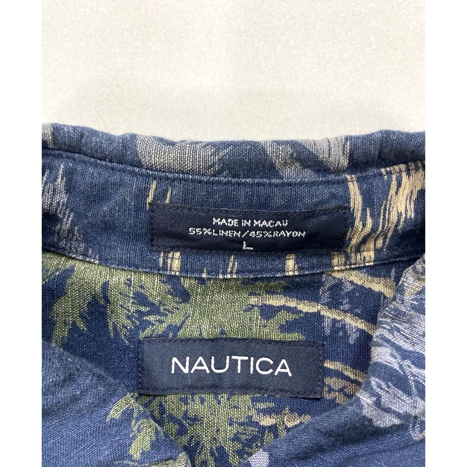 Nautica VINTAGE Nautica Shirt Men Large Short Sleeve Hawaii Linen Blend Aloha Palm Tree Print Button-Up Collared Size US L / EU 52-54 / 3 - 4 Thumbnail