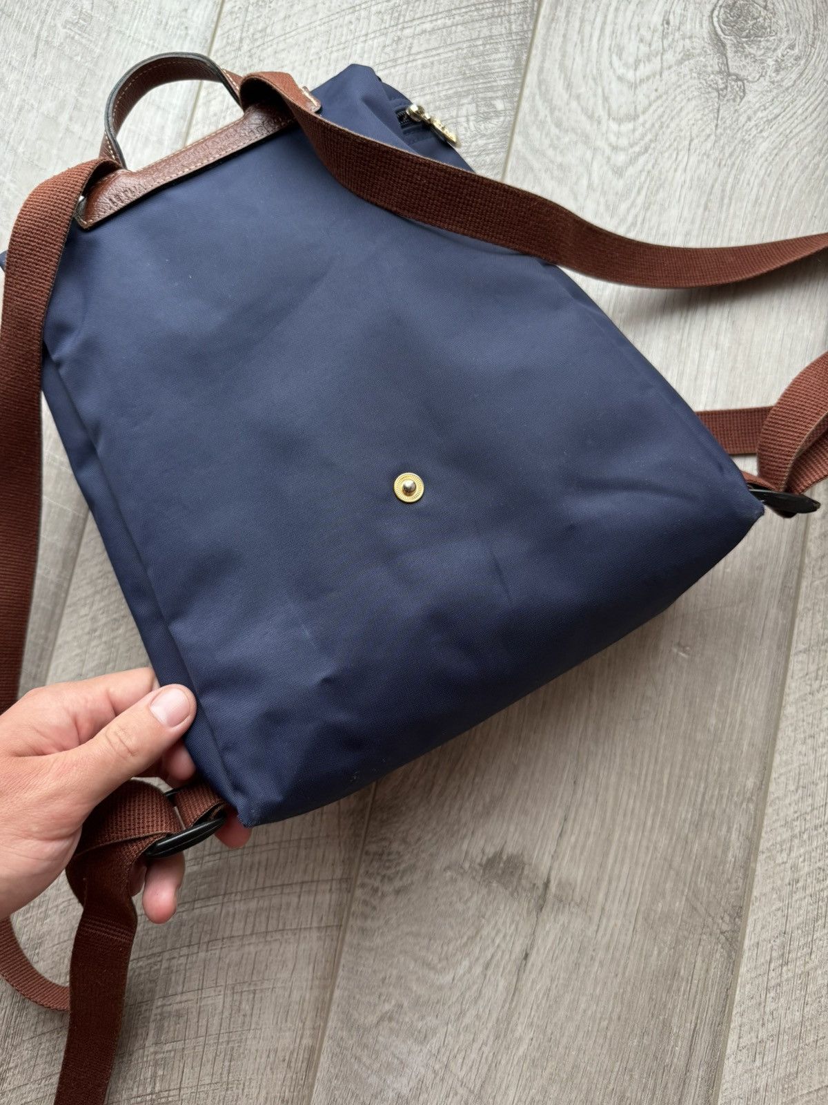 Longchamp Longchamp Le Pliage Navy Brown Blue Nylon Backpack USED Size ONE SIZE - 8 Thumbnail