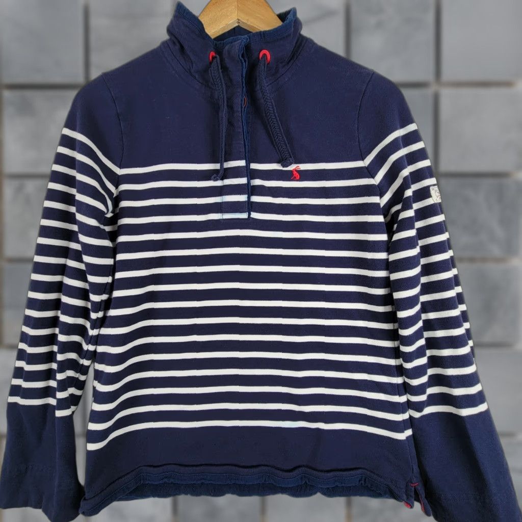 Vintage Joules Sweatshirt Striped Mock Neck Navy Blue Pullover 6 Women Regular Size Comfort Breathable Stretch Size M / US 6-8 / IT 42-44 - 1 Thumbnail