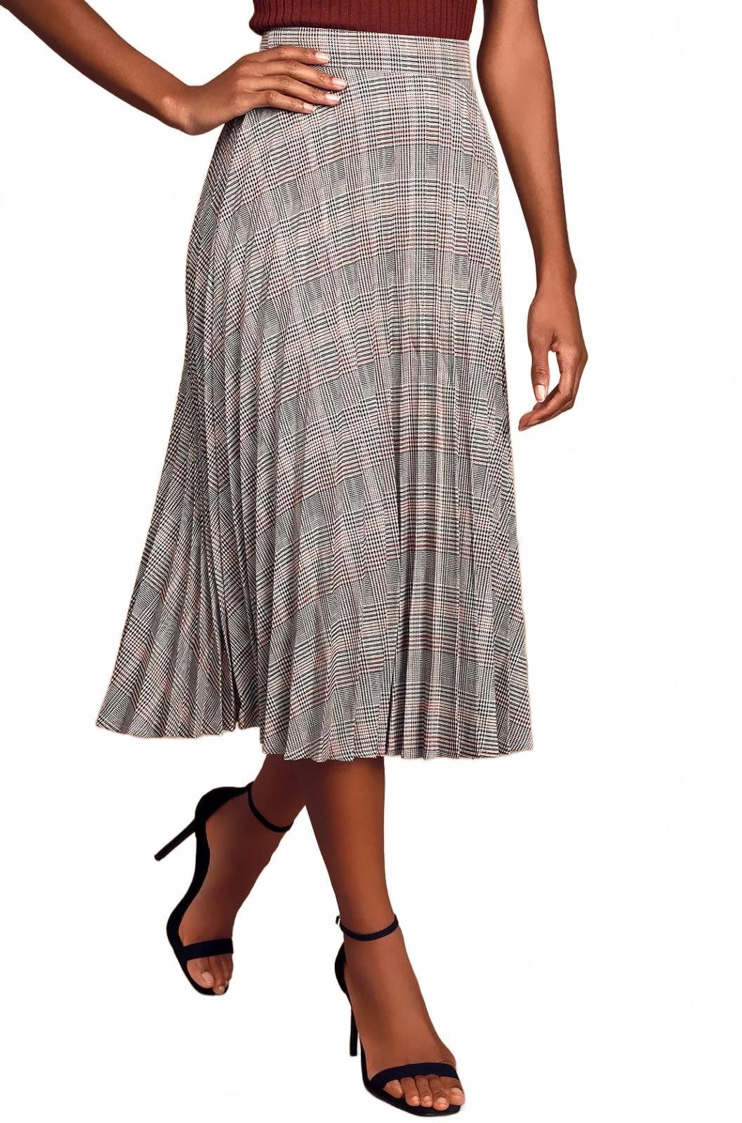 Lulus LULUS Multi Plaid Pleated Mid Skirt (SMALL) Size 28" / US 6 / IT 42 - 1 Thumbnail