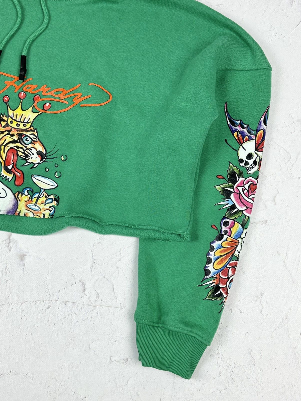 Ed Hardy Ed Hardy Missguided Cropped Green Hoodie Size L / US 10 / IT 46 - 4 Thumbnail