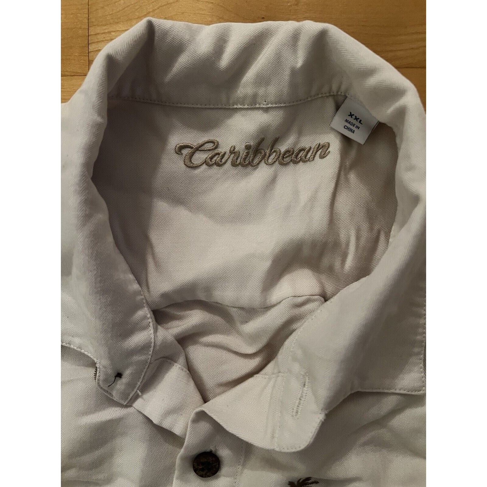 Vintage Caribbean Cream Gold Embroidered Palm Tree Short Sleeve Size US XXL / EU 58 / 5 - 5 Thumbnail
