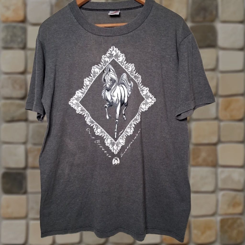 Jerzees VINTAGE Horse Shirt Ohio Sweepstakes Gray Lace Graphic T Single Stitch Jerzees L Size US L / EU 52-54 / 3 - 1 Thumbnail
