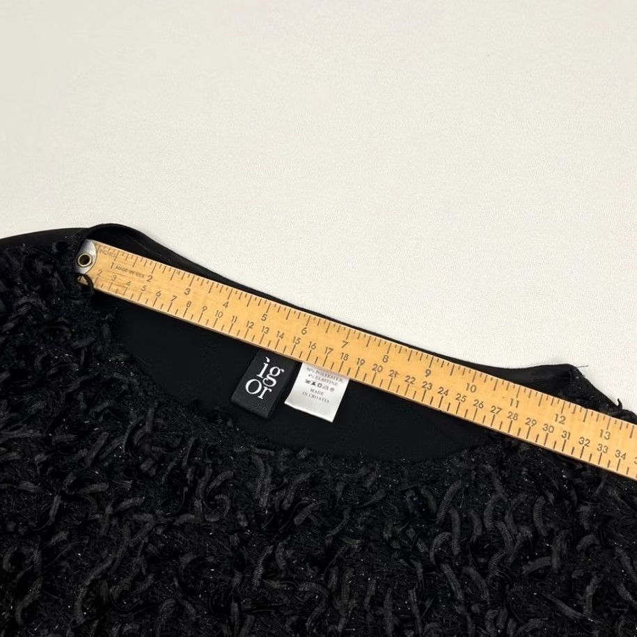 Vintage IGOR Dobranic Cecilia Tunic Blouse Womens L 46/48 Black Textured Fringe Designer Size L / US 10 / IT 46 - 6 Thumbnail