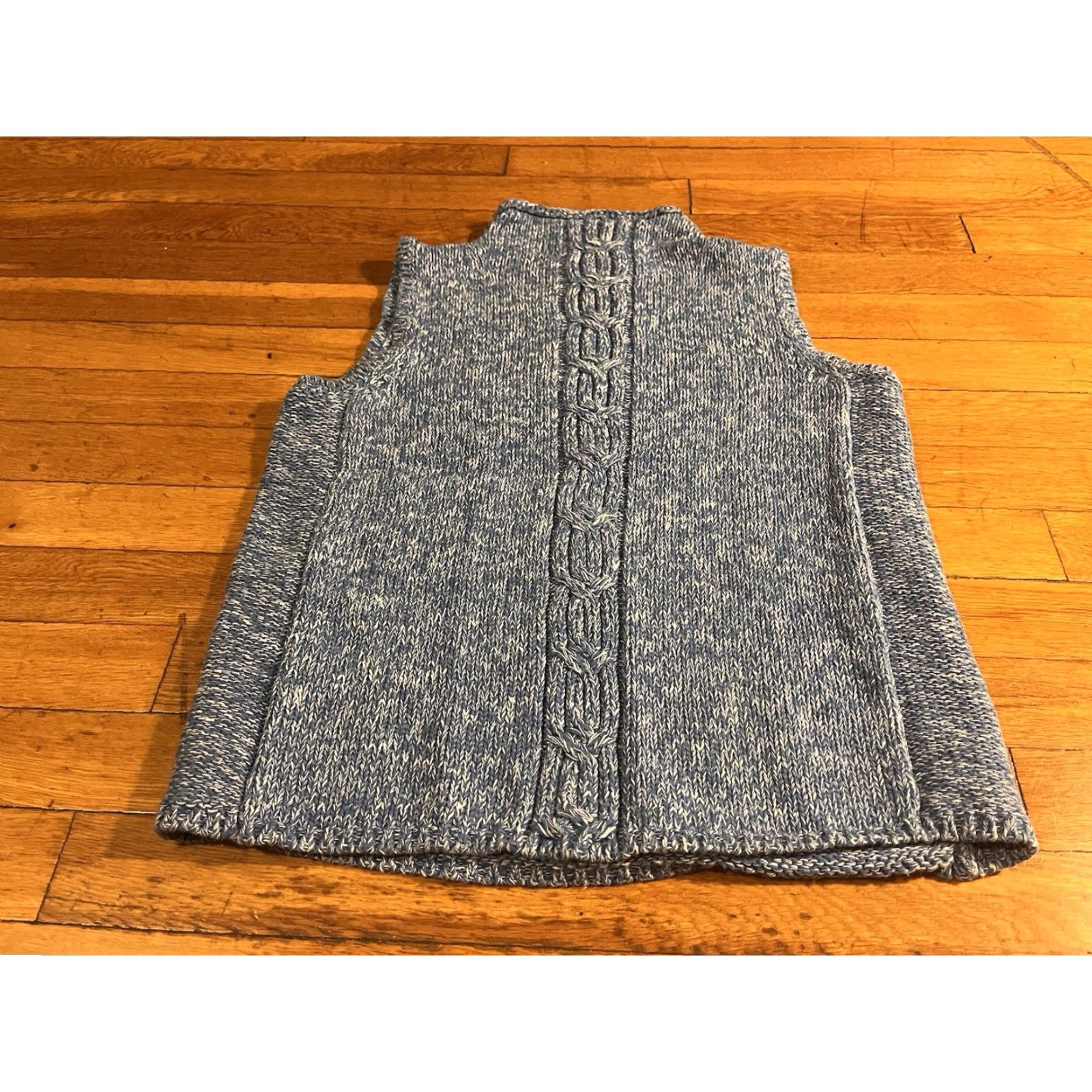 Anthropologie VINTAGE Curio Sweater Vest Women’s Large L Blue White Cable-Knit Mock Neck Sleeveless Casual 90s Retro Classic Preppy Knit Vest Womens Size L / US 10 / IT 46 - 2 Thumbnail