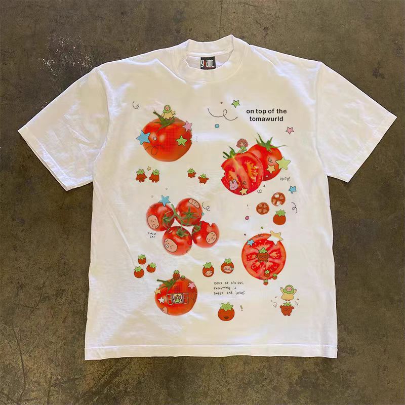 Japanese Brand × Vintage White casual retro tomato pattern loose t-shirt Size US M / EU 48-50 / 2 - 1 Thumbnail