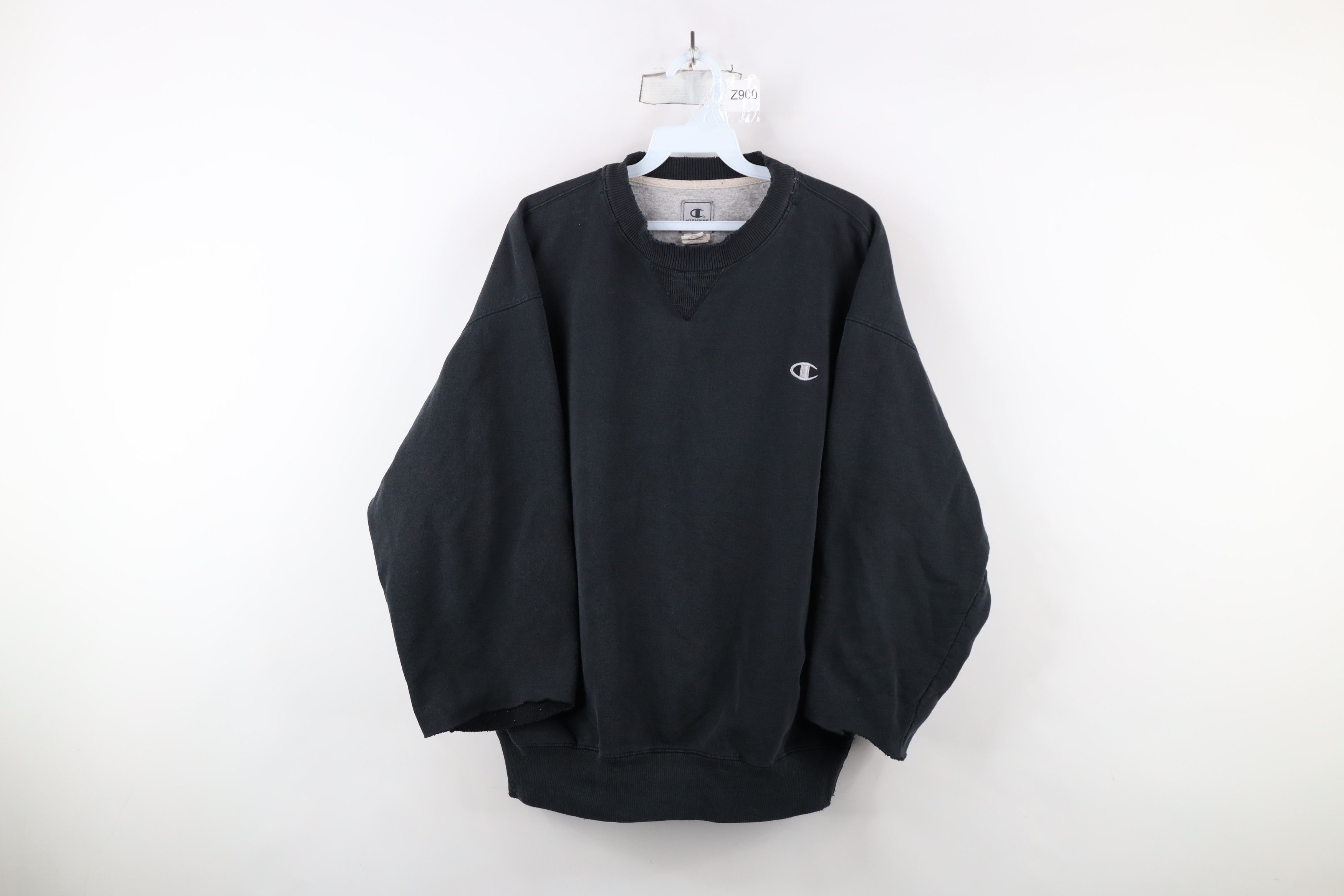 Champion × Vintage Vintage 90s Champion Cut Off Crewneck Sweatshirt Black Size US L / EU 52-54 / 3 - 1 Thumbnail