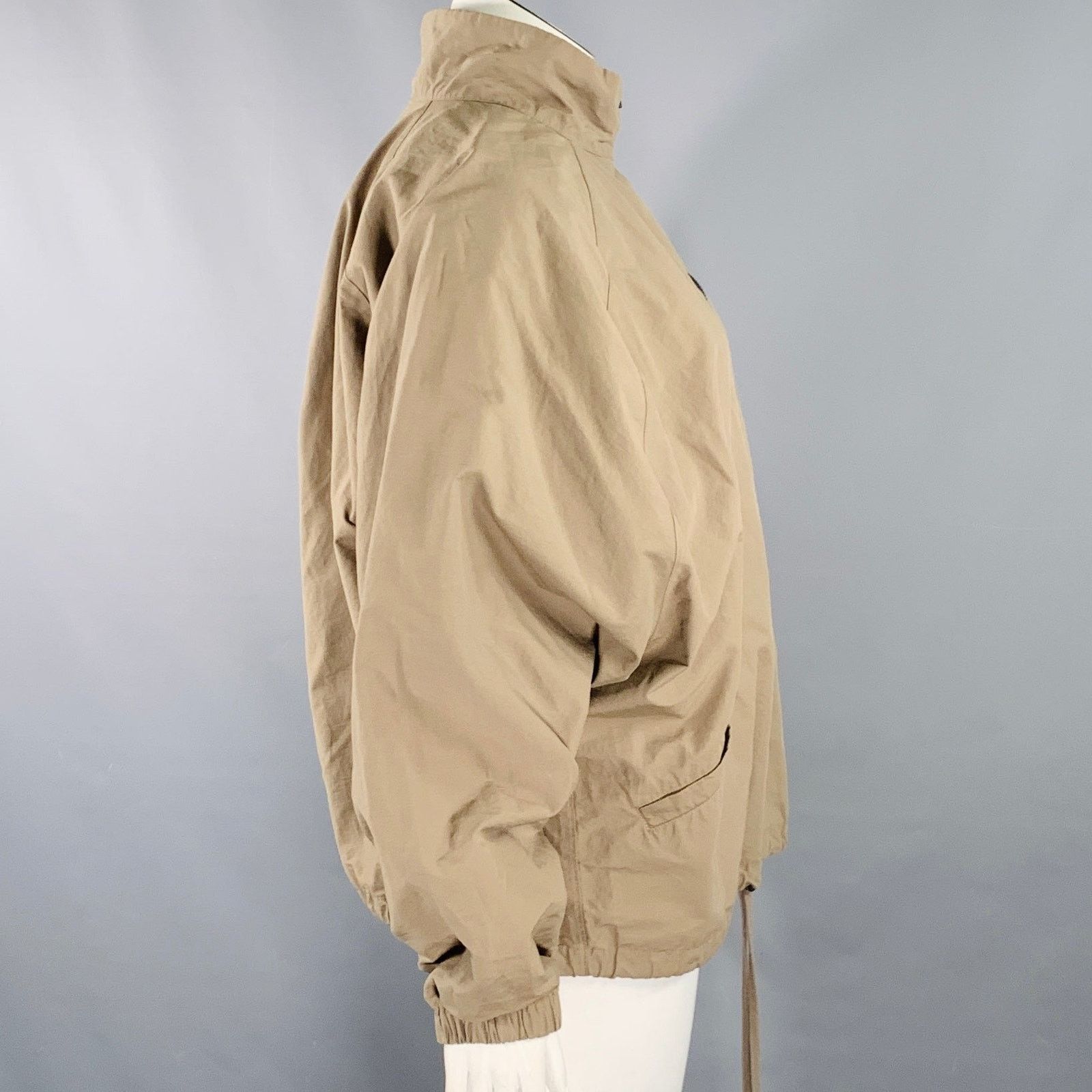 Essentials ESSENTIALS Size L Tan Cotton Nylon Logo Half Zip Jacket Size L / US 10 / IT 46 - 3 Thumbnail